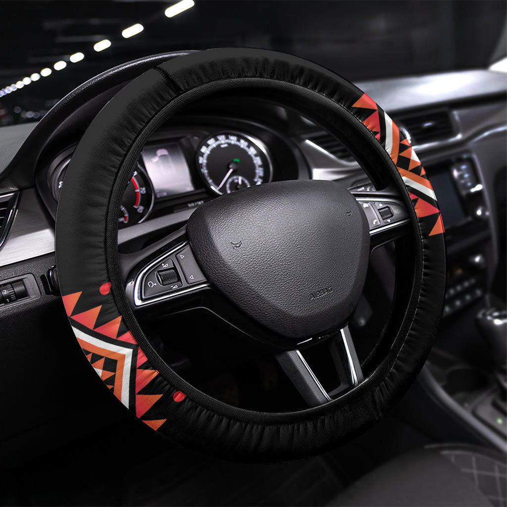 Aotearoa Atua Ruaumoko Steering Wheel Cover Maori Powerful God Taniko Motifs LT14 Universal Fit Orange - Polynesian Pride