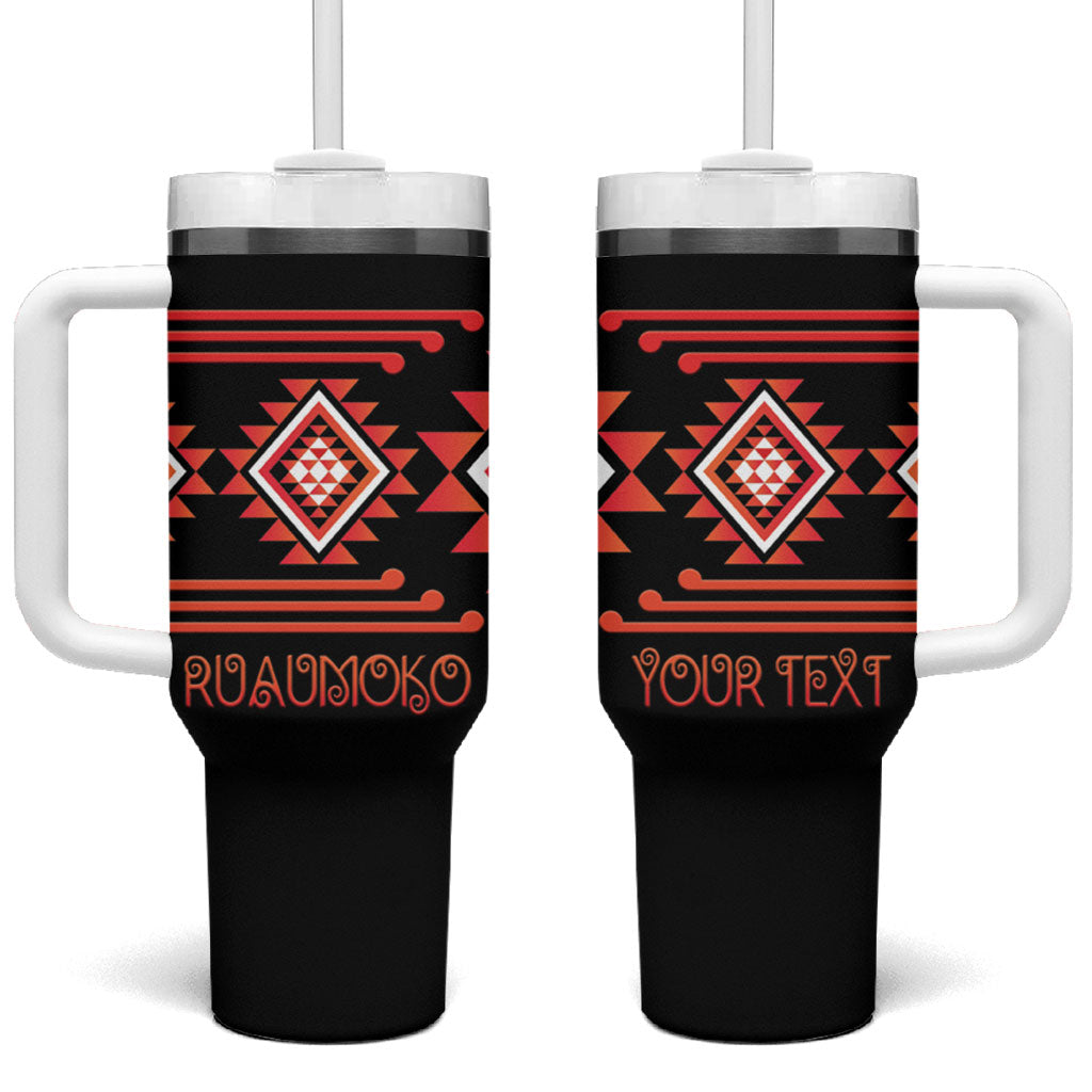 Aotearoa Atua Ruaumoko Personalised Tumbler With Handle Maori Powerful God Taniko Motifs LT14 One Size: 40 oz Orange - Polynesian Pride