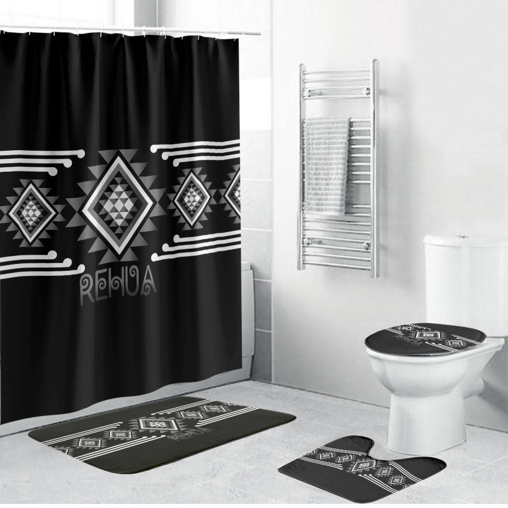 Aotearoa Atua Rehua Bathroom Set Maori God Of Healing Taniko Motifs LT14 Bathroom Set (4 pcs) Grey - Polynesian Pride