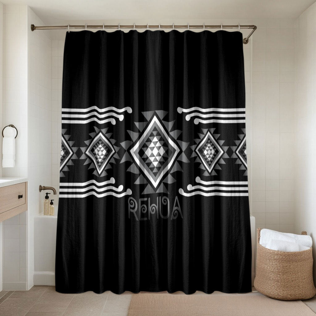 Aotearoa Atua Rehua Bathroom Set Maori God Of Healing Taniko Motifs LT14 Shower Curtain Only Grey - Polynesian Pride