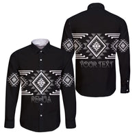 Aotearoa Atua Rehua Personalised Family Matching Off The Shoulder Long Sleeve Dress and Hawaiian Shirt Maori God Of Healing Taniko Motifs LT14 Dad's Shirt - Long Sleeve Grey - Polynesian Pride