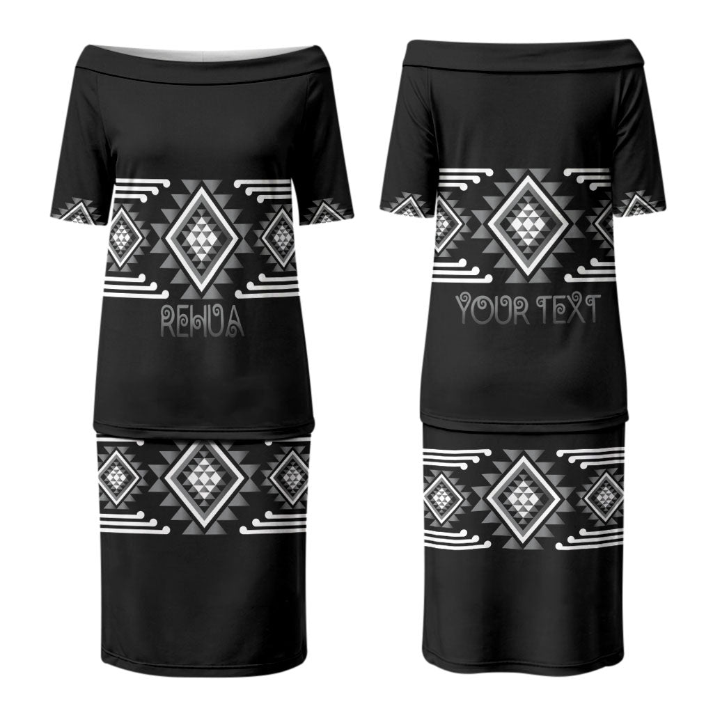 Aotearoa Atua Rehua Personalised Family Matching Puletasi and Hawaiian Shirt Maori God Of Healing Taniko Motifs LT14 Mom's Dress Grey - Polynesian Pride