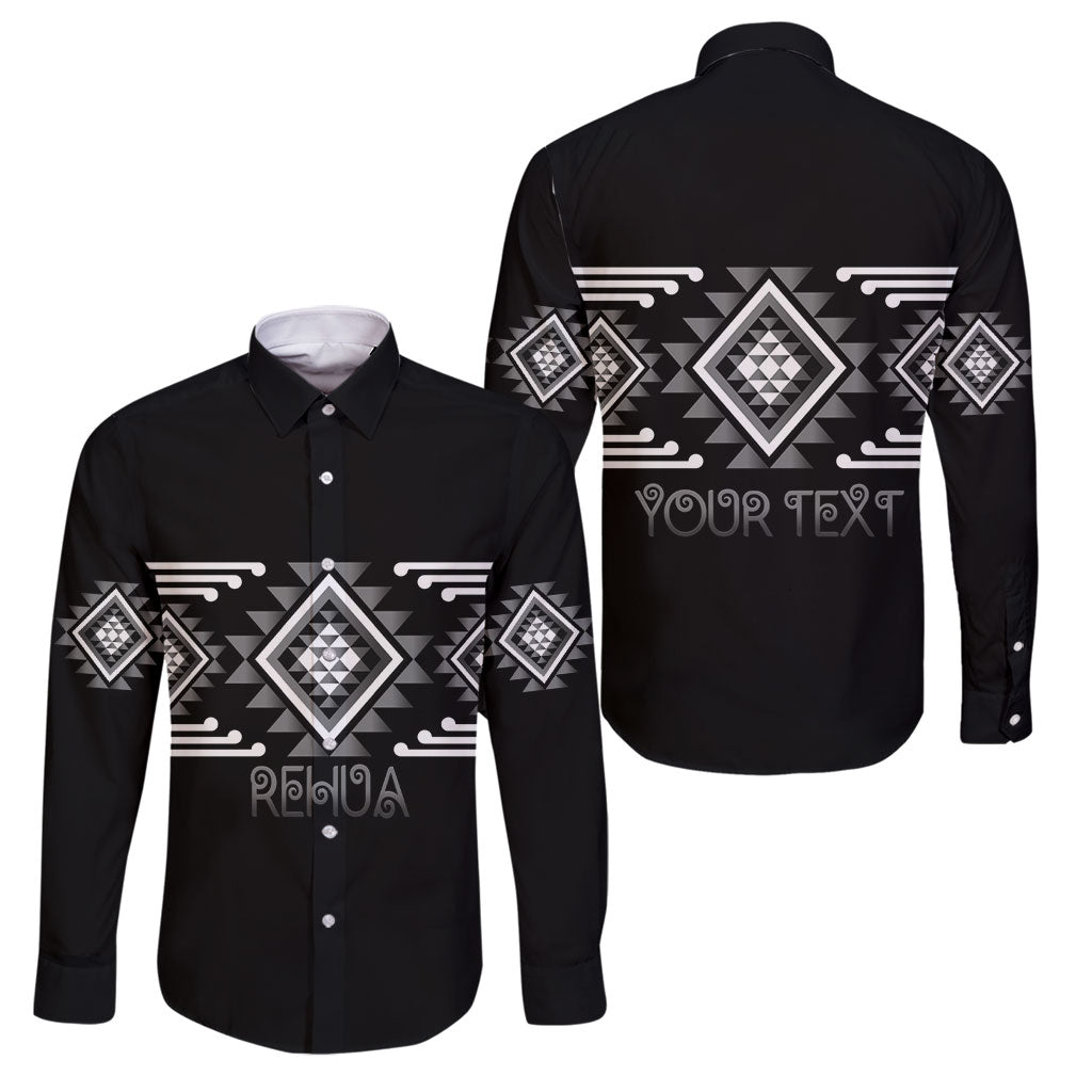 Aotearoa Atua Rehua Personalised Family Matching Puletasi and Hawaiian Shirt Maori God Of Healing Taniko Motifs LT14 Dad's Shirt - Long Sleeve Grey - Polynesian Pride