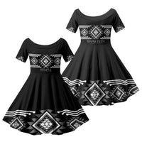 Aotearoa Atua Rehua Personalised Family Matching Puletasi and Hawaiian Shirt Maori God Of Healing Taniko Motifs LT14 Daughter's Dress Grey - Polynesian Pride