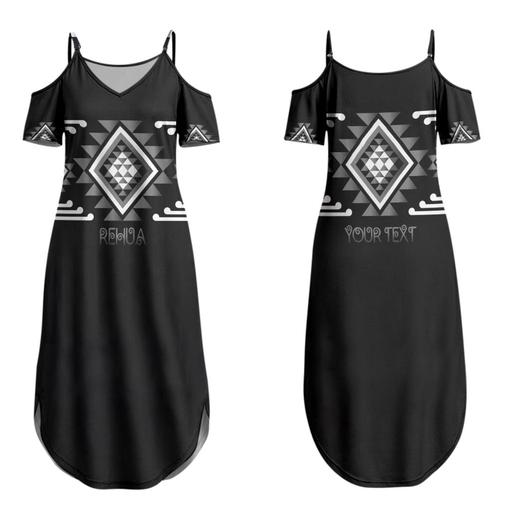 Aotearoa Atua Rehua Personalised Family Matching Summer Maxi Dress and Hawaiian Shirt Maori God Of Healing Taniko Motifs LT14 Mom's Dress Grey - Polynesian Pride