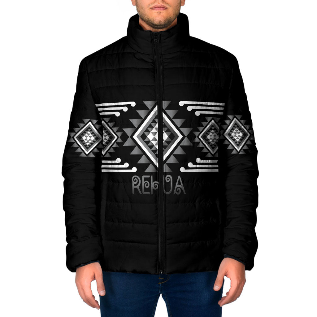Aotearoa Atua Rehua Personalised Padded Jacket Maori God Of Healing Taniko Motifs LT14 Men Grey - Polynesian Pride