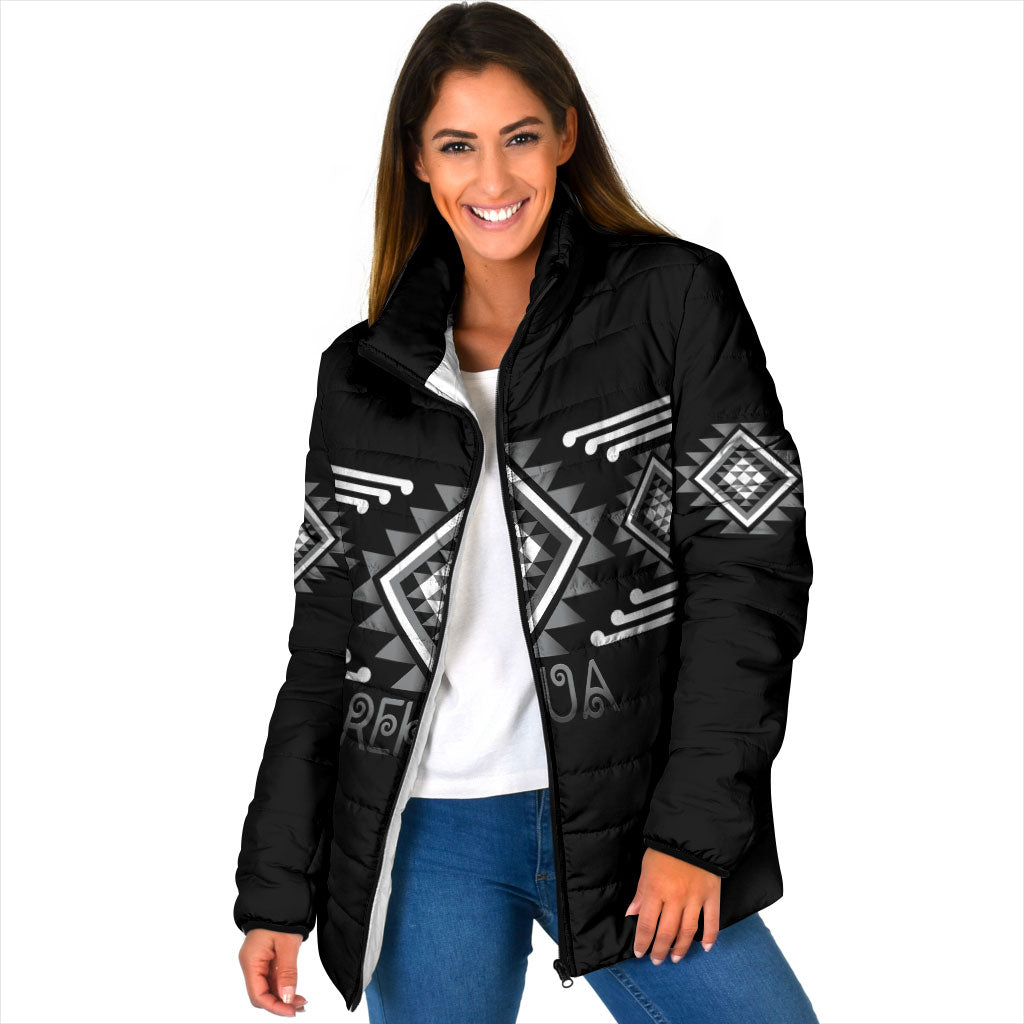 Aotearoa Atua Rehua Personalised Padded Jacket Maori God Of Healing Taniko Motifs LT14 Women Grey - Polynesian Pride