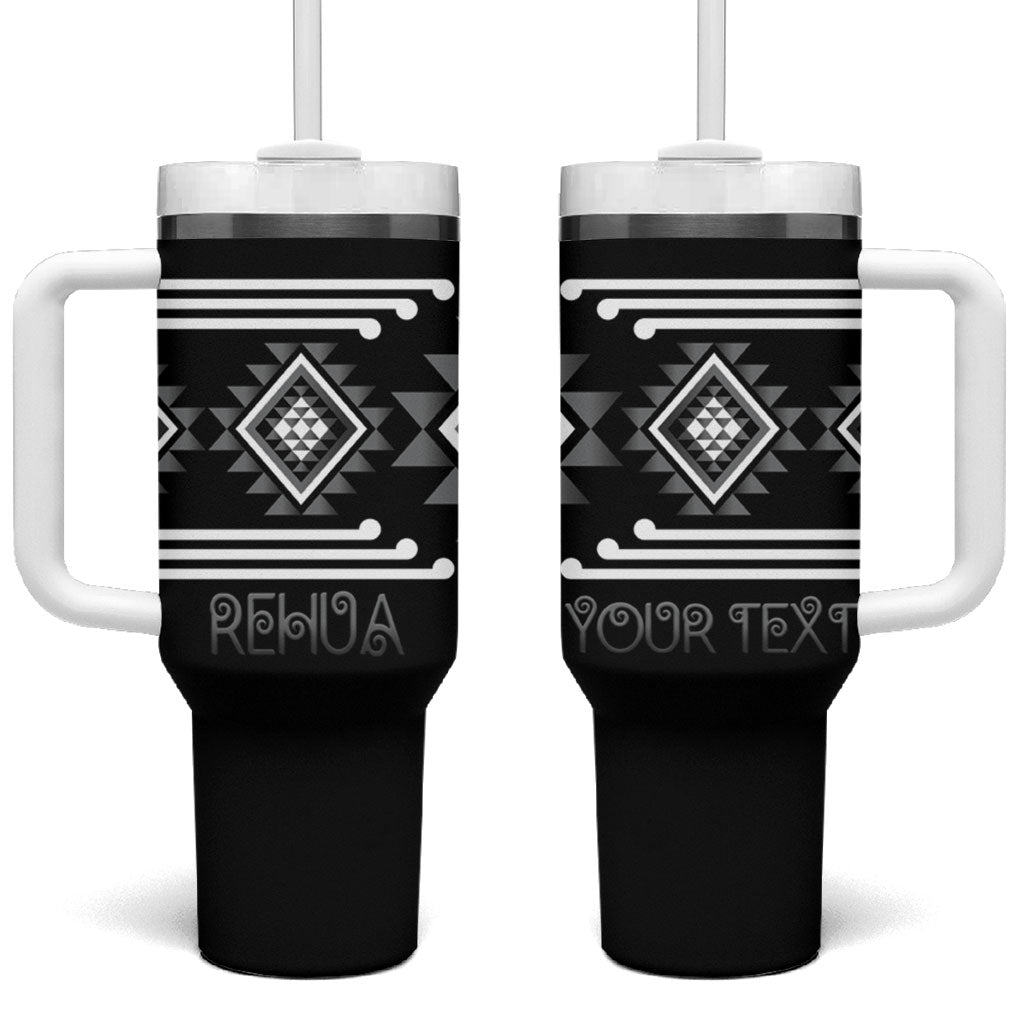 Aotearoa Atua Rehua Personalised Tumbler With Handle Maori God Of Healing Taniko Motifs LT14 One Size: 40 oz Grey - Polynesian Pride