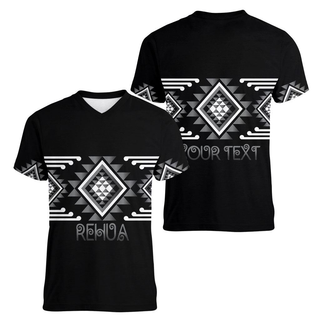 Aotearoa Atua Rehua Personalised Women V-Neck T-Shirt Maori God Of Healing Taniko Motifs LT14 - Polynesian Pride