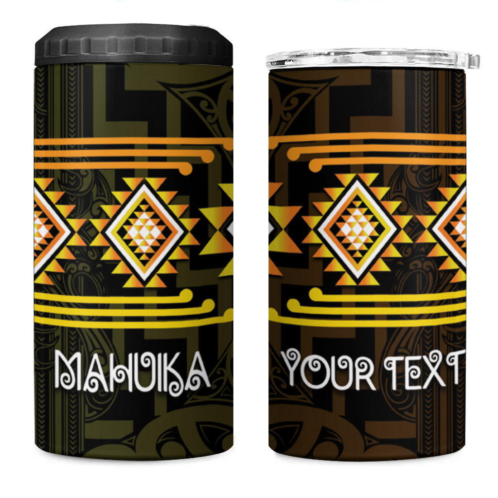 Aotearoa Atua Mahuika Personalised 4 in 1 Can Cooler Tumbler Maori Goddess Of Fire Taniko Motifs LT14 One Size: 16 oz Yellow - Polynesian Pride
