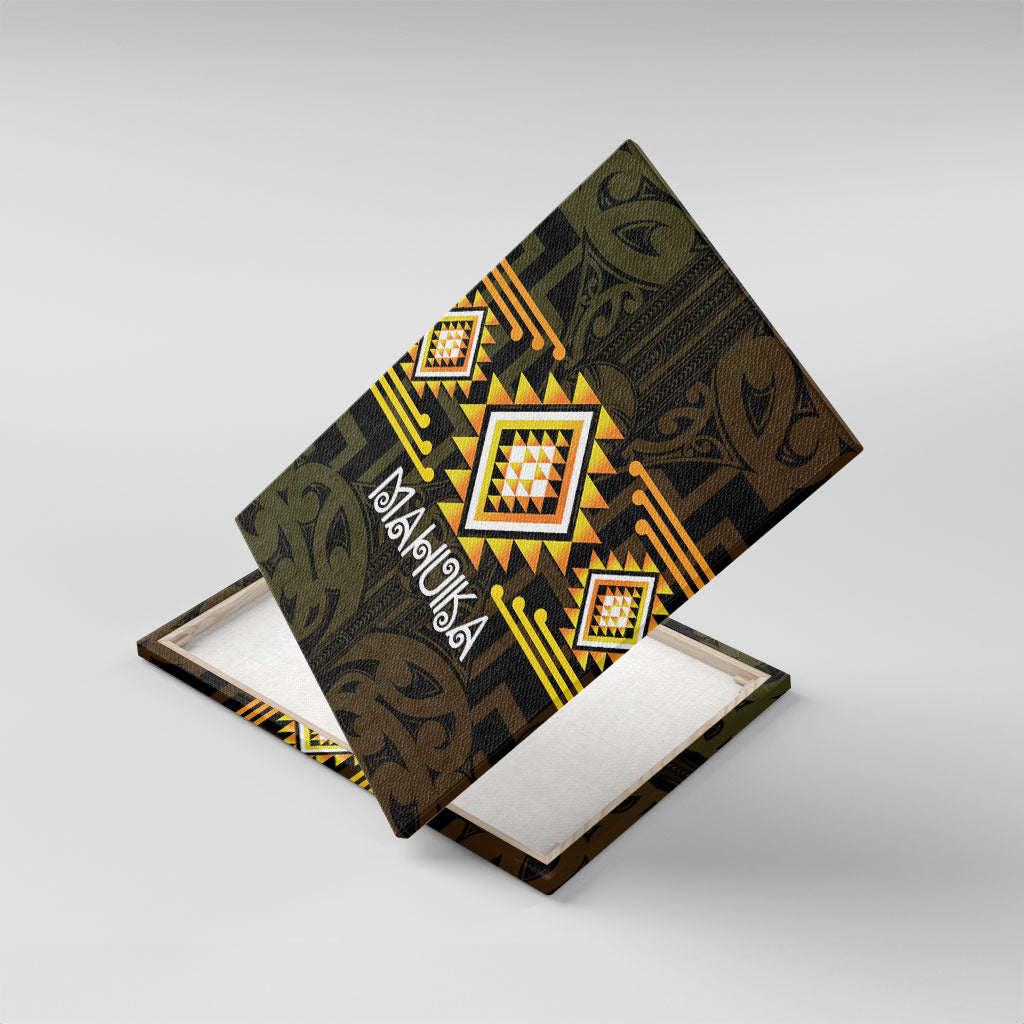 Aotearoa Atua Mahuika Canvas Wall Art Maori Goddess Of Fire Taniko Motifs LT14 With Frame Yellow - Polynesian Pride