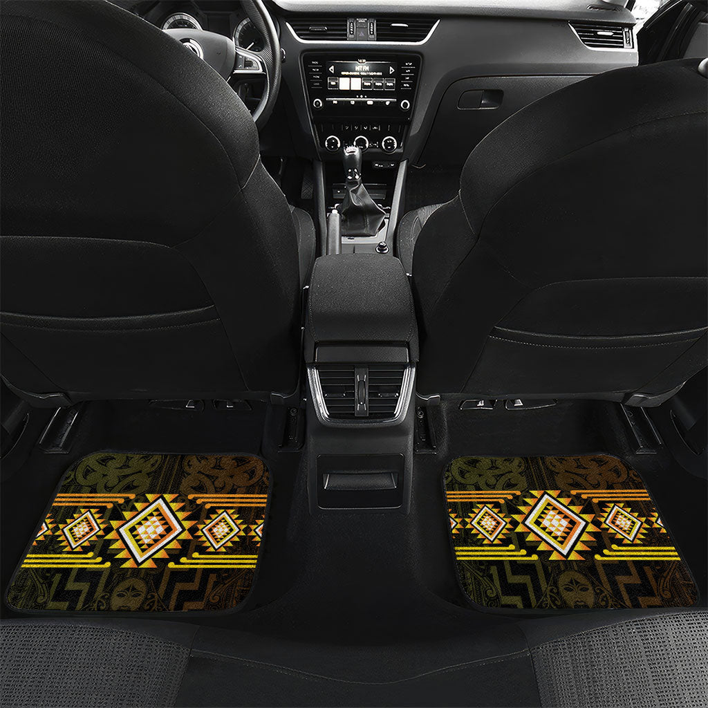 Aotearoa Atua Mahuika Personalised Car Mats Maori Goddess Of Fire Taniko Motifs LT14 Set 2pcs - Back Yellow - Polynesian Pride