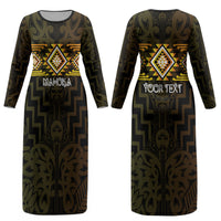 Aotearoa Atua Mahuika Personalised Couples Matching Long Sleeve Bodycon Dress and Hawaiian Shirt Maori Goddess Of Fire Taniko Motifs LT14 - Polynesian Pride