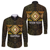 Aotearoa Atua Mahuika Personalised Family Matching Off The Shoulder Long Sleeve Dress and Hawaiian Shirt Maori Goddess Of Fire Taniko Motifs LT14 Dad's Shirt - Long Sleeve Yellow - Polynesian Pride