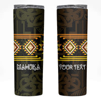 Aotearoa Atua Mahuika Personalised Skinny Tumbler Maori Goddess Of Fire Taniko Motifs LT14 Yellow - Polynesian Pride