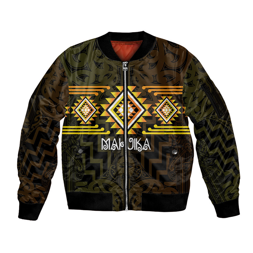 Aotearoa Atua Mahuika Personalised Sleeve Zip Bomber Jacket Maori Goddess Of Fire Taniko Motifs LT14 Unisex Yellow - Polynesian Pride