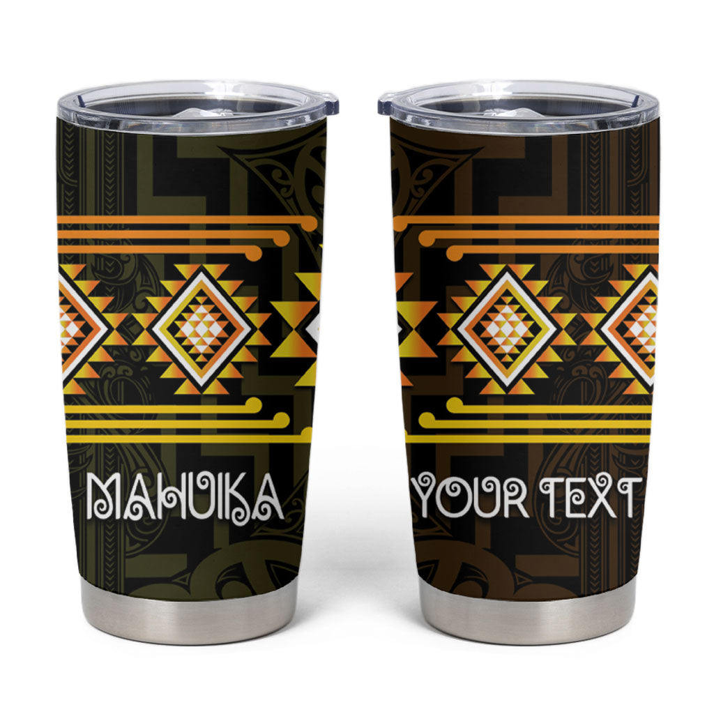 Aotearoa Atua Mahuika Personalised Tumbler Cup Maori Goddess Of Fire Taniko Motifs LT14 Yellow - Polynesian Pride
