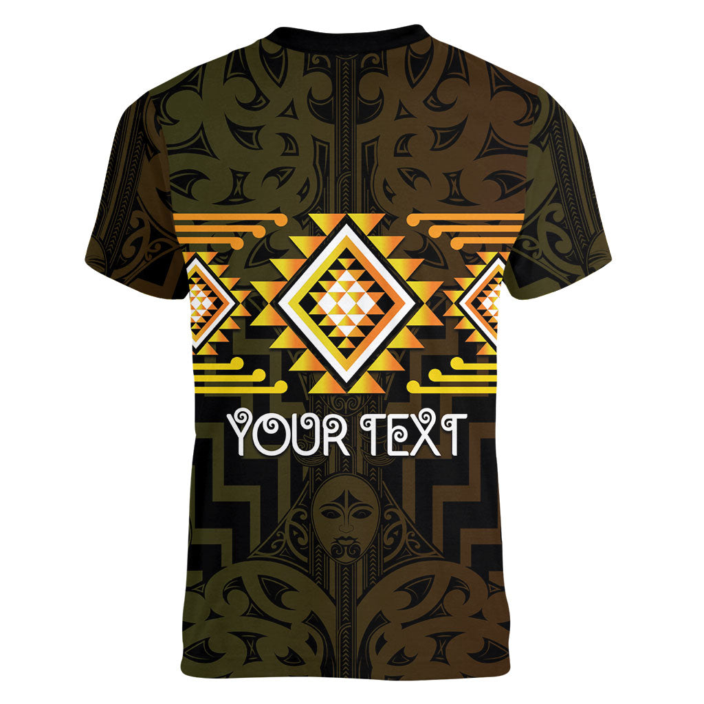 Aotearoa Atua Mahuika Personalised Women V-Neck T-Shirt Maori Goddess Of Fire Taniko Motifs LT14 - Polynesian Pride