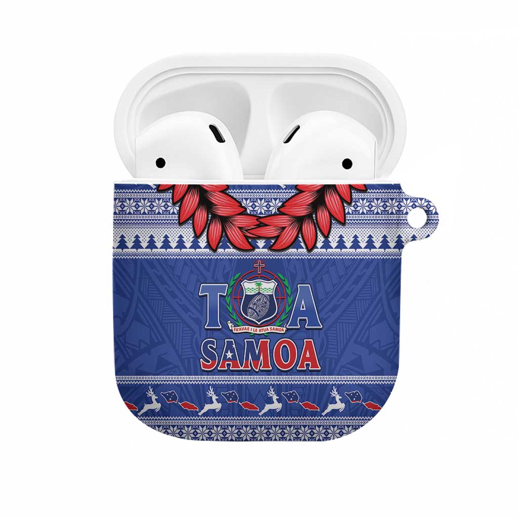 Toa Samoa Rugby Christmas AirPods Case Ula Fala Samoan Pattern Blue - Polynesian Pride