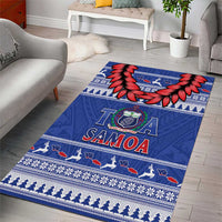Toa Samoa Rugby Christmas Area Rug Ula Fala Samoan Pattern Blue - Polynesian Pride