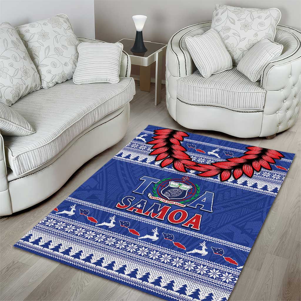 Toa Samoa Rugby Christmas Area Rug Ula Fala Samoan Pattern Blue - Polynesian Pride
