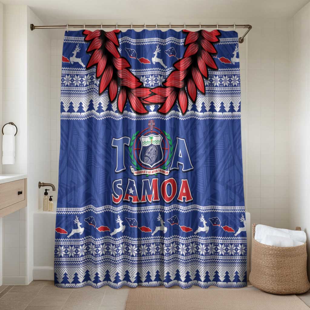 Toa Samoa Rugby Christmas Bathroom Set Ula Fala Samoan Pattern Blue - Polynesian Pride