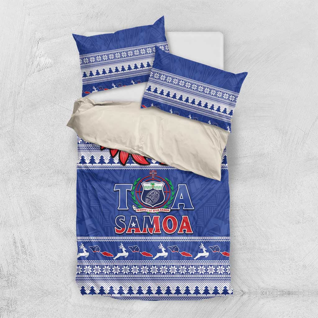 Toa Samoa Rugby Christmas Bedding Set Ula Fala Samoan Pattern Blue - Polynesian Pride