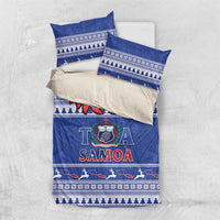 Toa Samoa Rugby Christmas Bedding Set Ula Fala Samoan Pattern Blue - Polynesian Pride