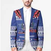 Personalised Toa Samoa Rugby Christmas Blazer Ula Fala Samoan Pattern Blue - Polynesian Pride