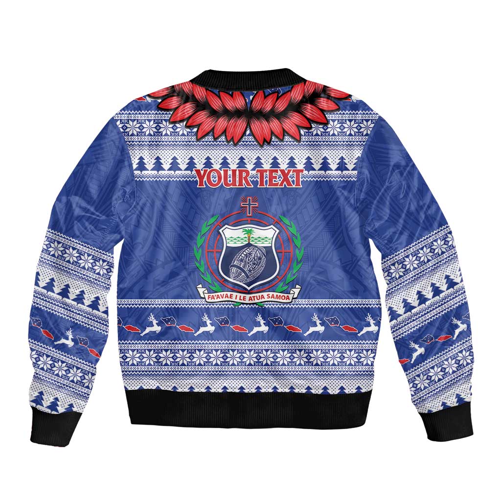 Personalised Toa Samoa Rugby Christmas Bomber Jacket Ula Fala Samoan Pattern Blue - Polynesian Pride