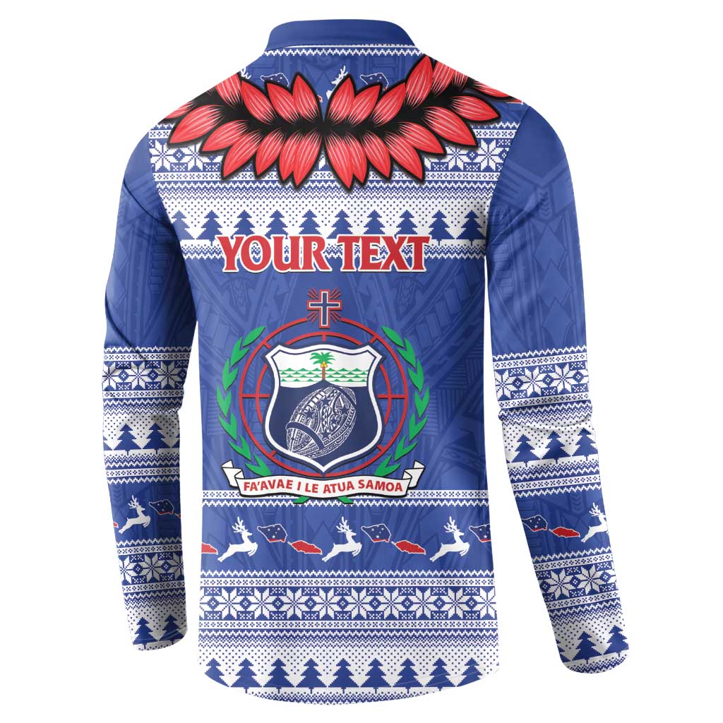 Personalised Toa Samoa Rugby Christmas Button Sweatshirt Ula Fala Samoan Pattern Blue - undefined