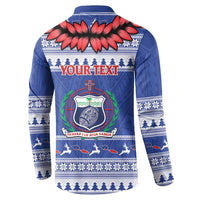 Personalised Toa Samoa Rugby Christmas Button Sweatshirt Ula Fala Samoan Pattern Blue - undefined