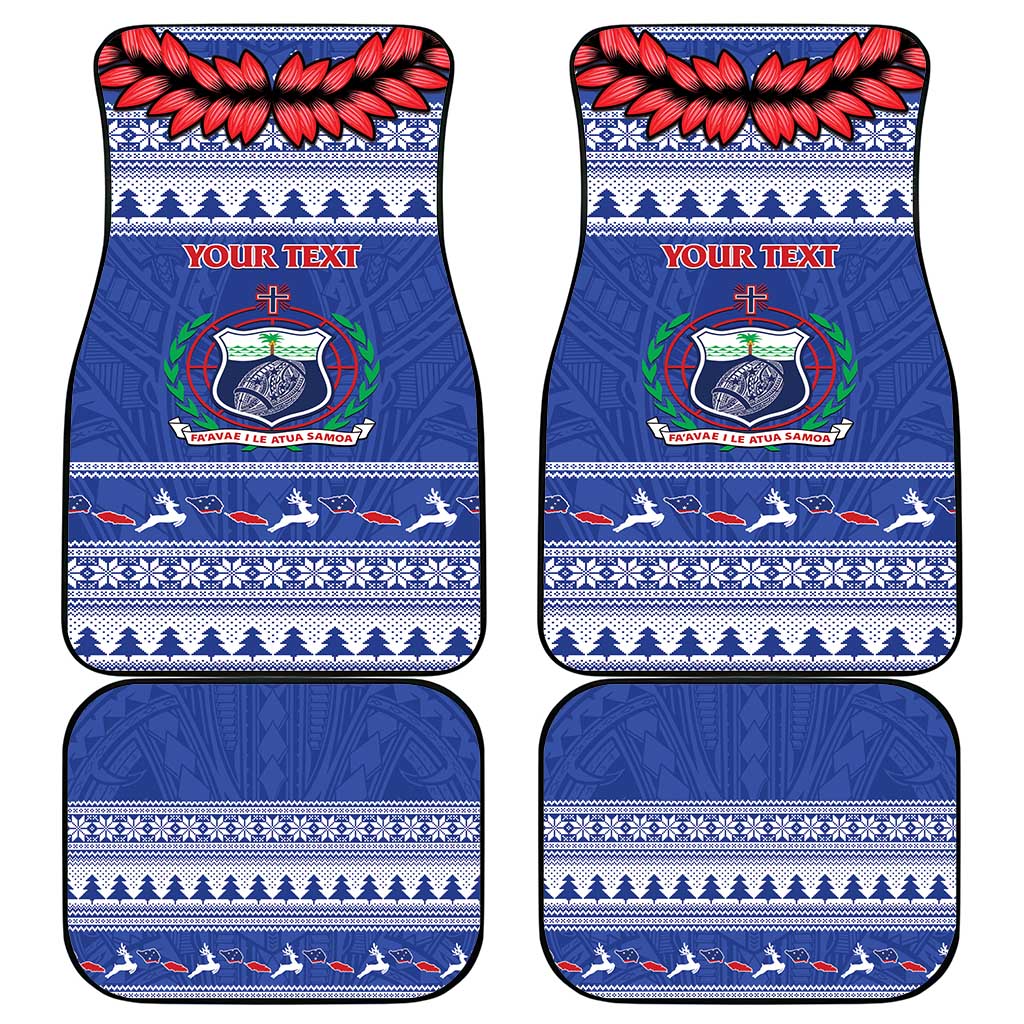 Personalised Toa Samoa Rugby Christmas Car Mats Ula Fala Samoan Pattern Blue - Polynesian Pride
