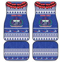 Personalised Toa Samoa Rugby Christmas Car Mats Ula Fala Samoan Pattern Blue - Polynesian Pride