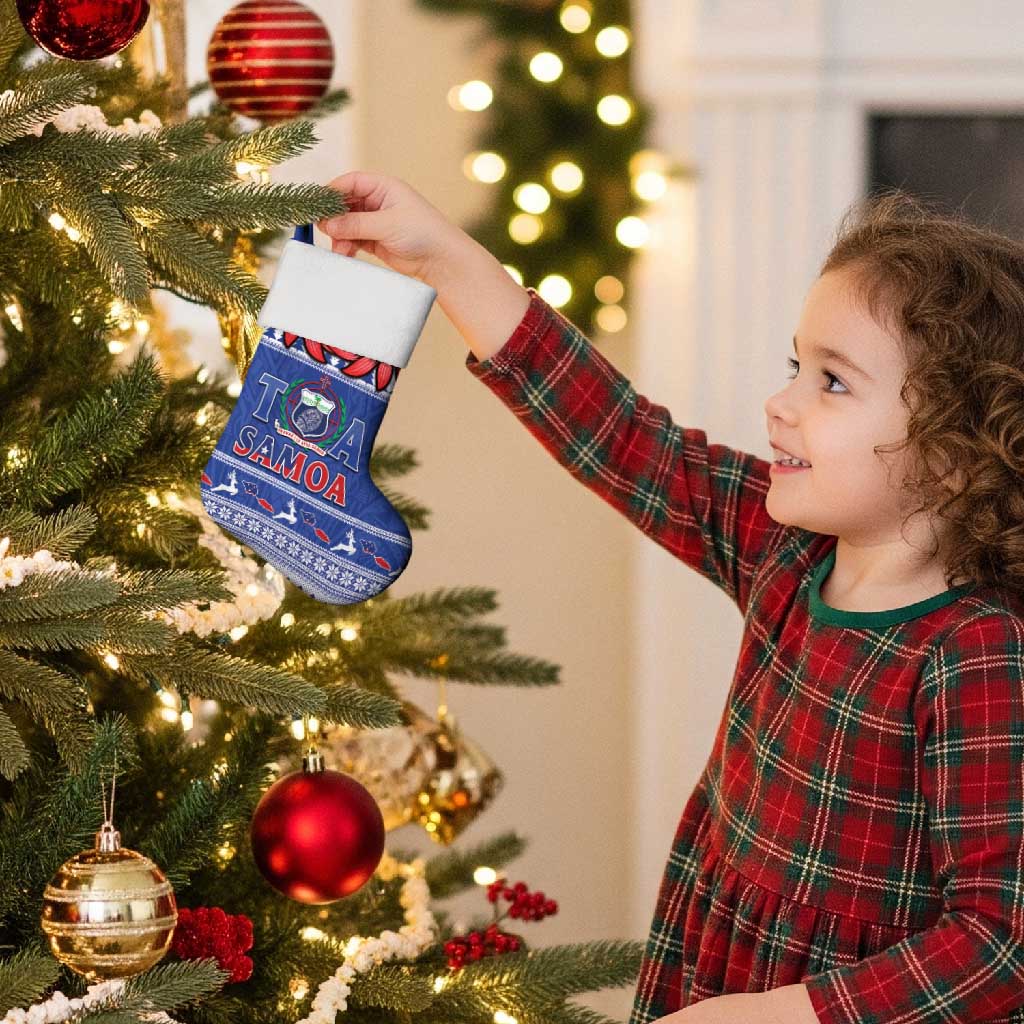 Toa Samoa Rugby Christmas Stocking Ula Fala Samoan Pattern Blue - Polynesian Pride