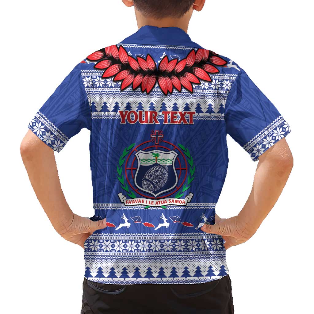 Personalised Toa Samoa Rugby Christmas Family Matching Long Sleeve Bodycon Dress and Hawaiian Shirt Ula Fala Samoan Pattern Blue - Polynesian Pride