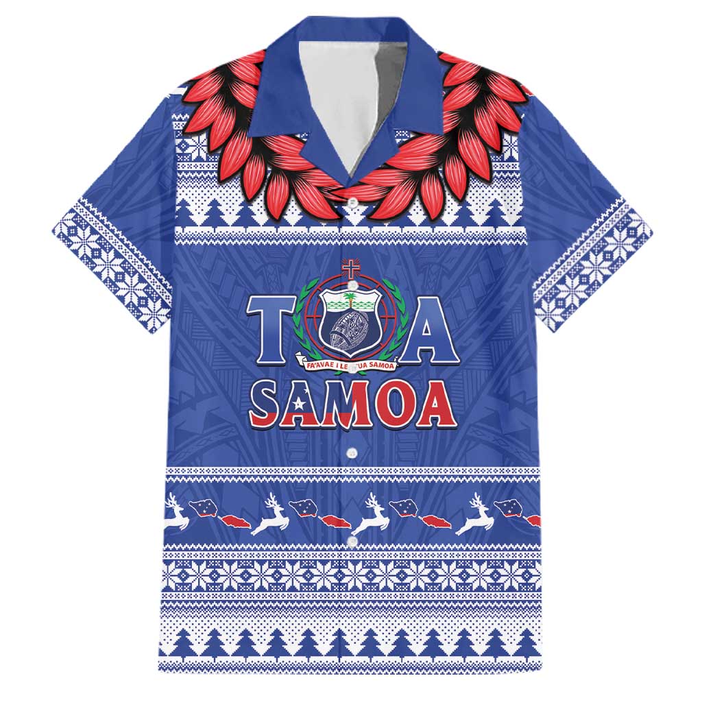 Personalised Toa Samoa Rugby Christmas Family Matching Long Sleeve Bodycon Dress and Hawaiian Shirt Ula Fala Samoan Pattern Blue - Polynesian Pride