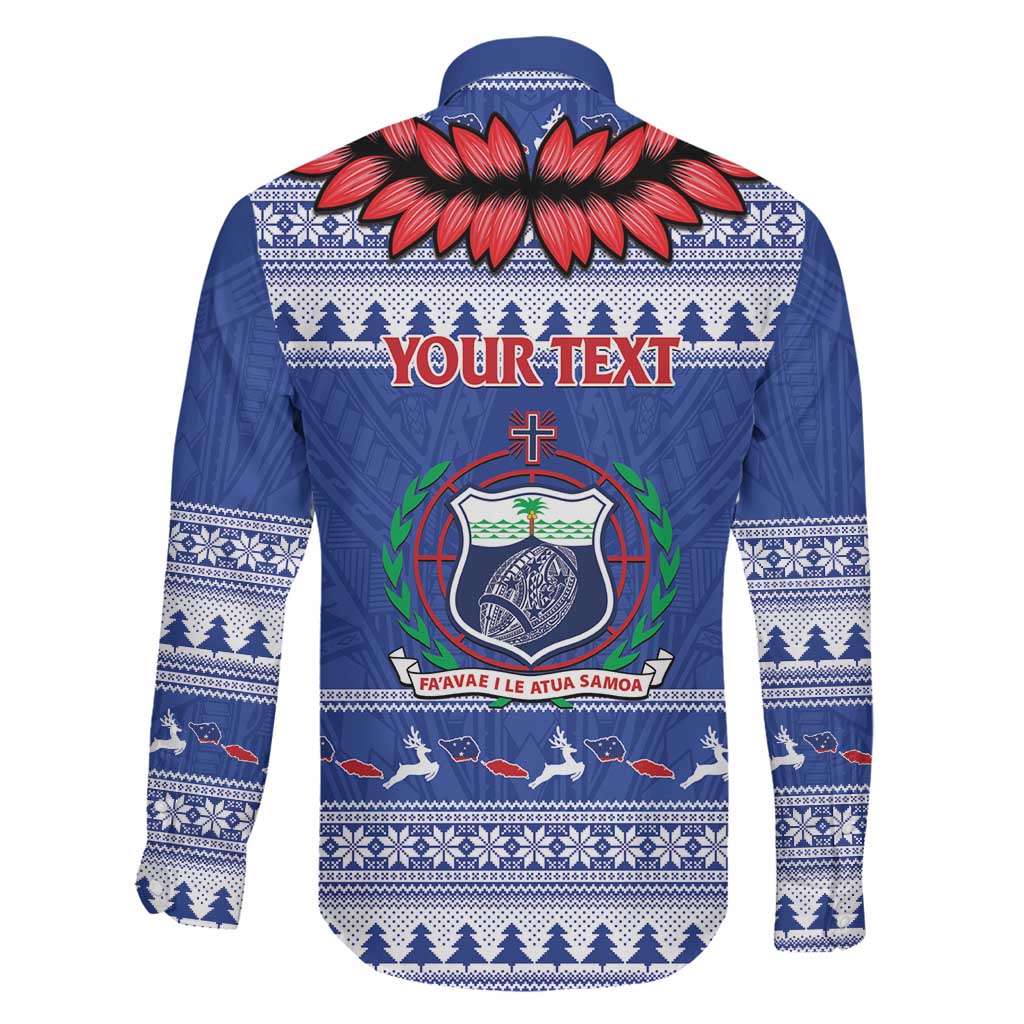 Personalised Toa Samoa Rugby Christmas Family Matching Long Sleeve Bodycon Dress and Hawaiian Shirt Ula Fala Samoan Pattern Blue - Polynesian Pride