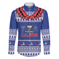 Personalised Toa Samoa Rugby Christmas Family Matching Short Sleeve Bodycon Dress and Hawaiian Shirt Ula Fala Samoan Pattern Blue - Polynesian Pride