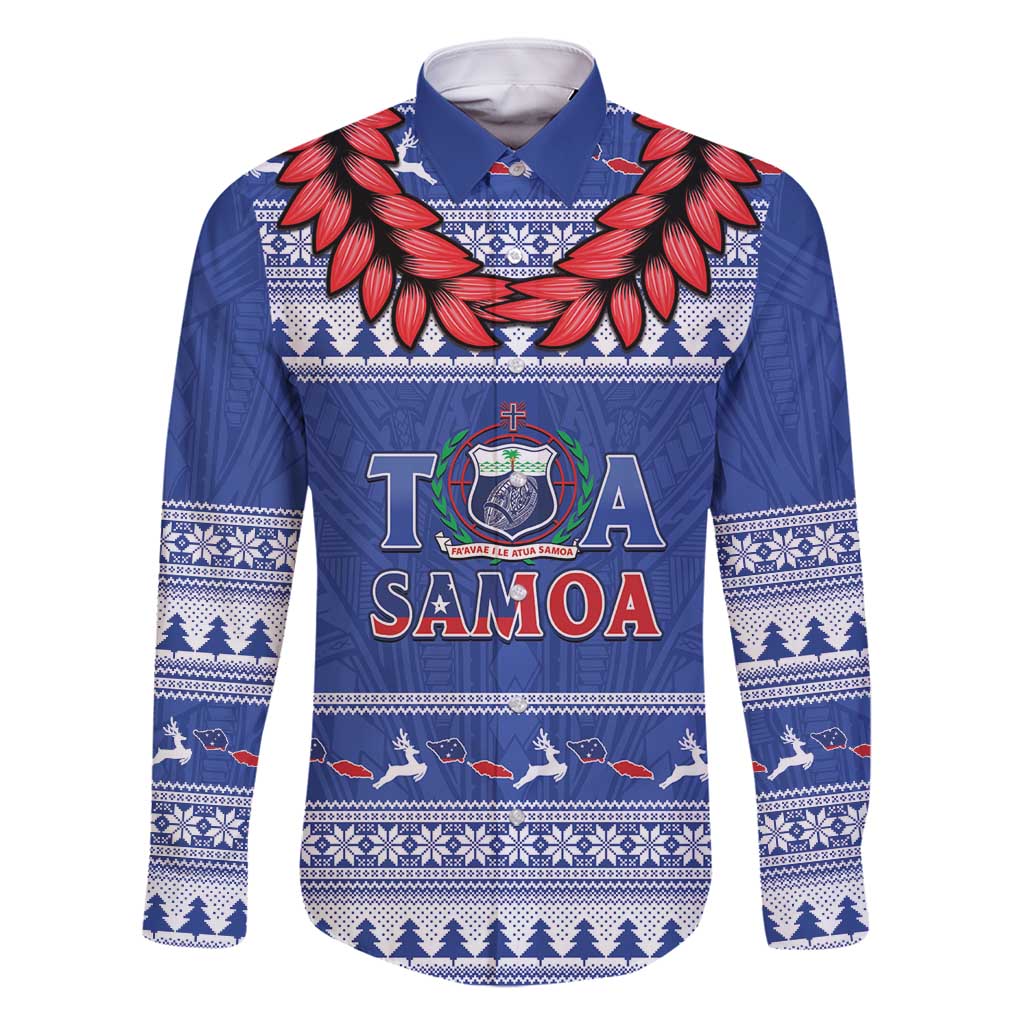Personalised Toa Samoa Rugby Christmas Family Matching Summer Maxi Dress and Hawaiian Shirt Ula Fala Samoan Pattern Blue - Polynesian Pride