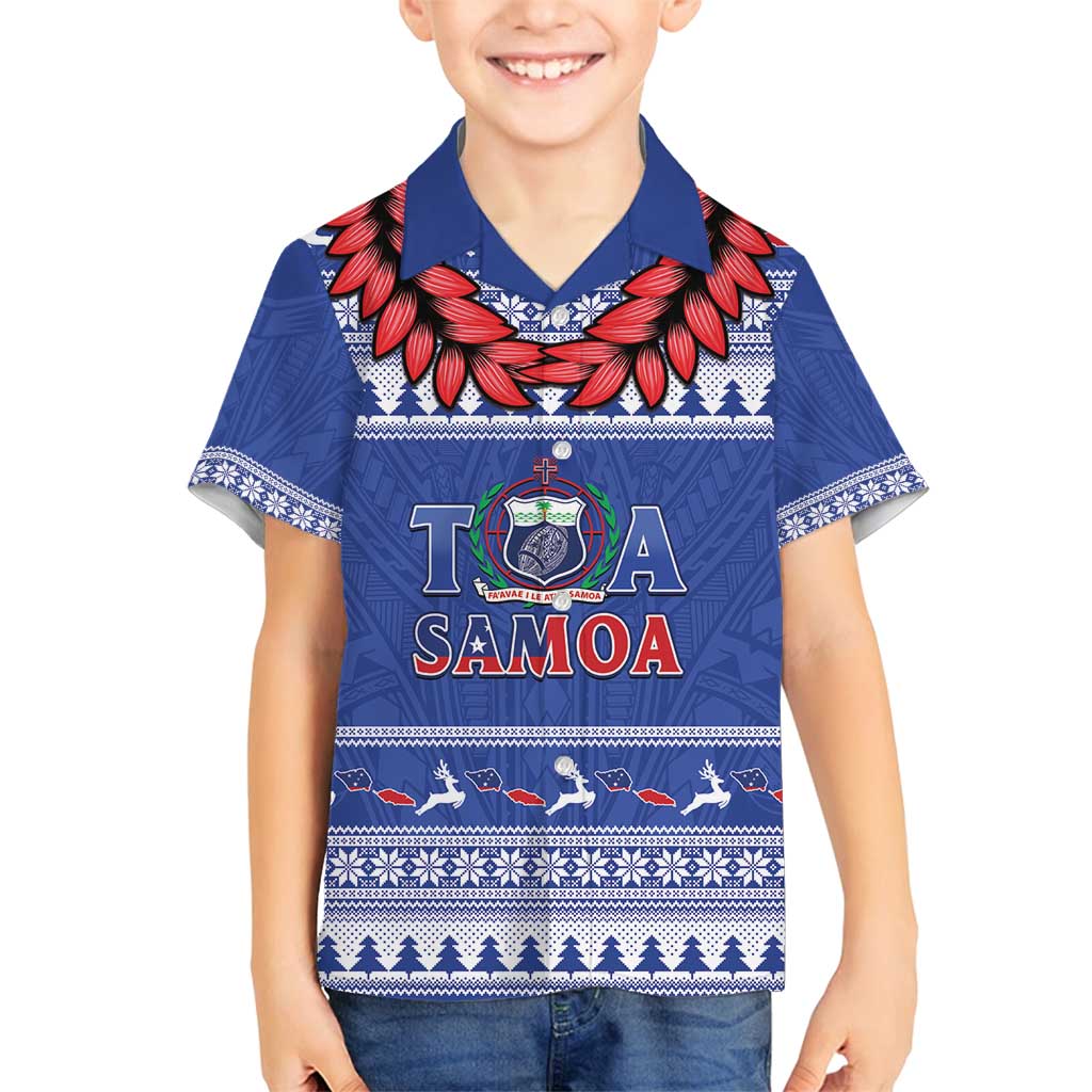 Personalised Toa Samoa Rugby Christmas Family Matching Summer Maxi Dress and Hawaiian Shirt Ula Fala Samoan Pattern Blue - Polynesian Pride