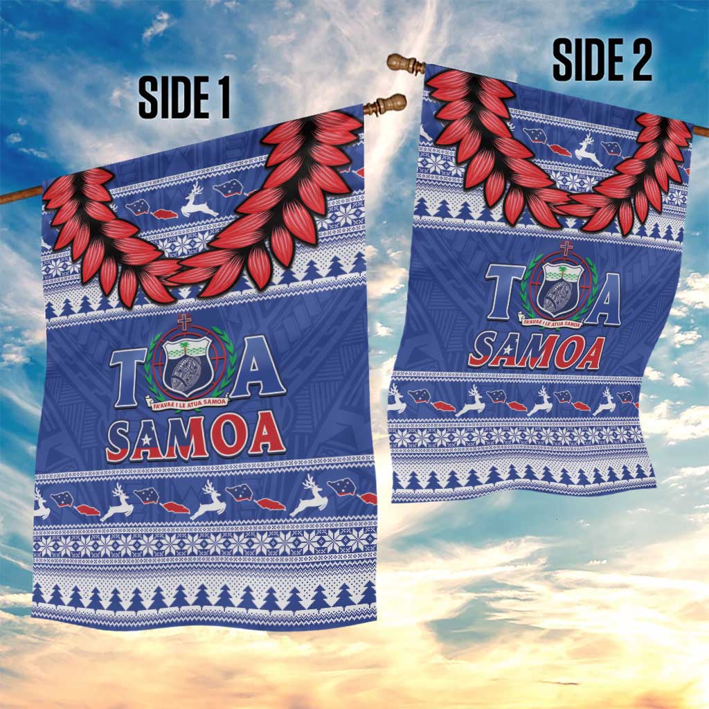 Toa Samoa Rugby Christmas Garden Flag Ula Fala Samoan Pattern Blue - Polynesian Pride