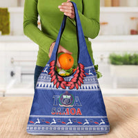 Toa Samoa Rugby Christmas Grocery Bag Ula Fala Samoan Pattern Blue - Polynesian Pride