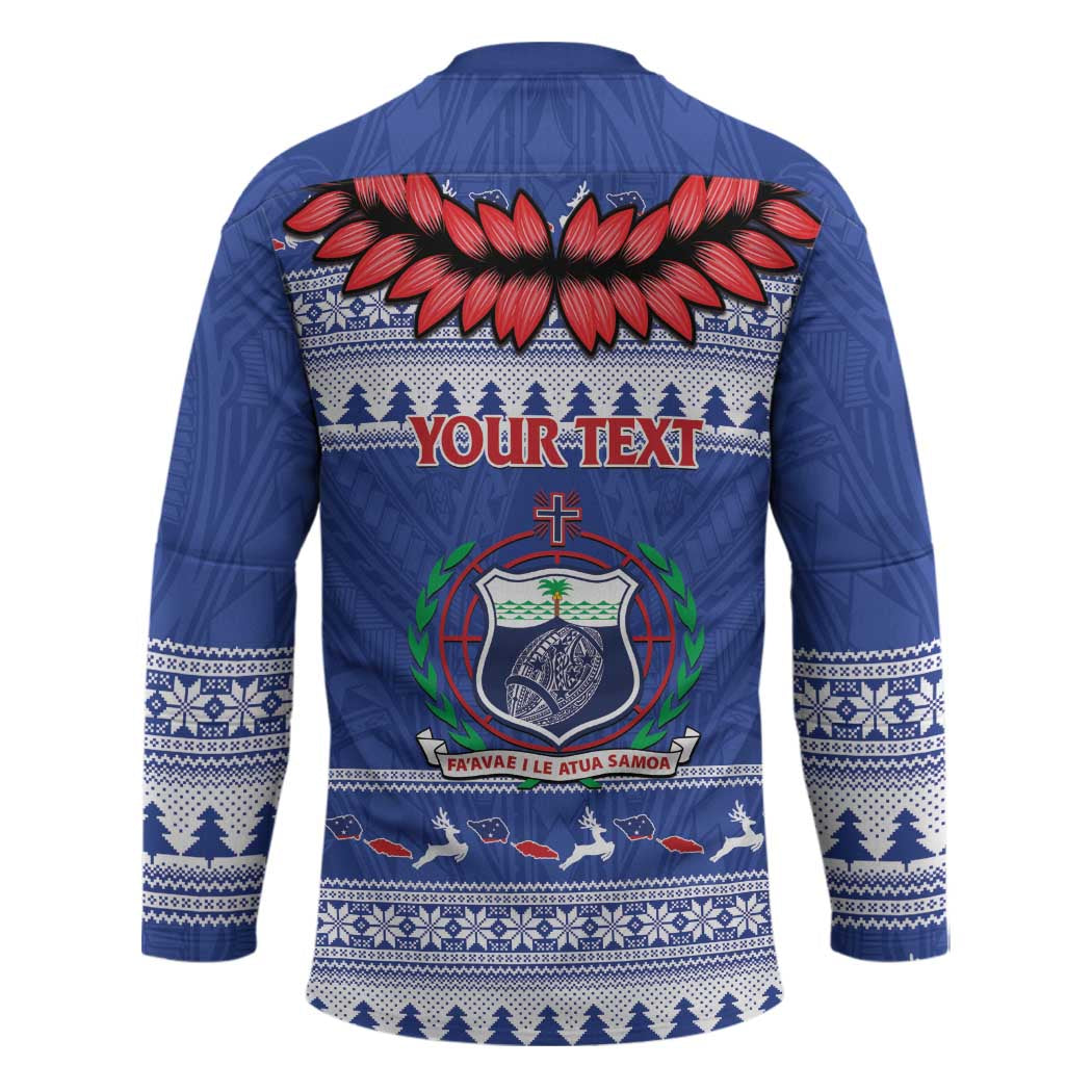 Personalised Toa Samoa Rugby Christmas Hockey Jersey Ula Fala Samoan Pattern Blue - Polynesian Pride
