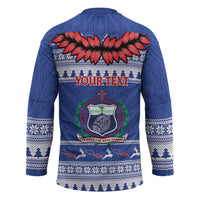 Personalised Toa Samoa Rugby Christmas Hockey Jersey Ula Fala Samoan Pattern Blue - Polynesian Pride