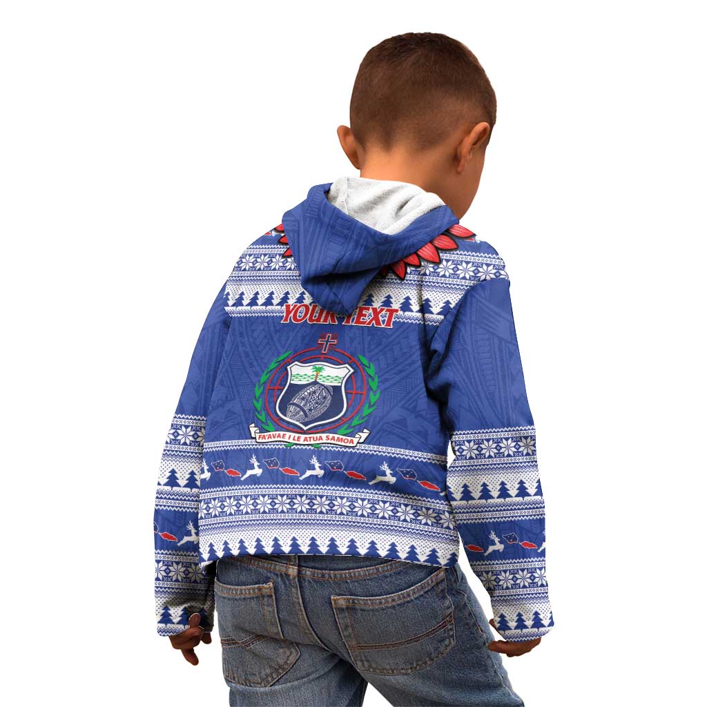 Personalised Toa Samoa Rugby Christmas Kid Hoodie Ula Fala Samoan Pattern Blue - Polynesian Pride