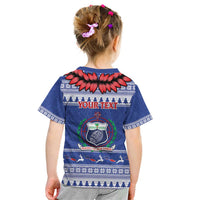 Personalised Toa Samoa Rugby Christmas Kid T Shirt Ula Fala Samoan Pattern Blue - Polynesian Pride