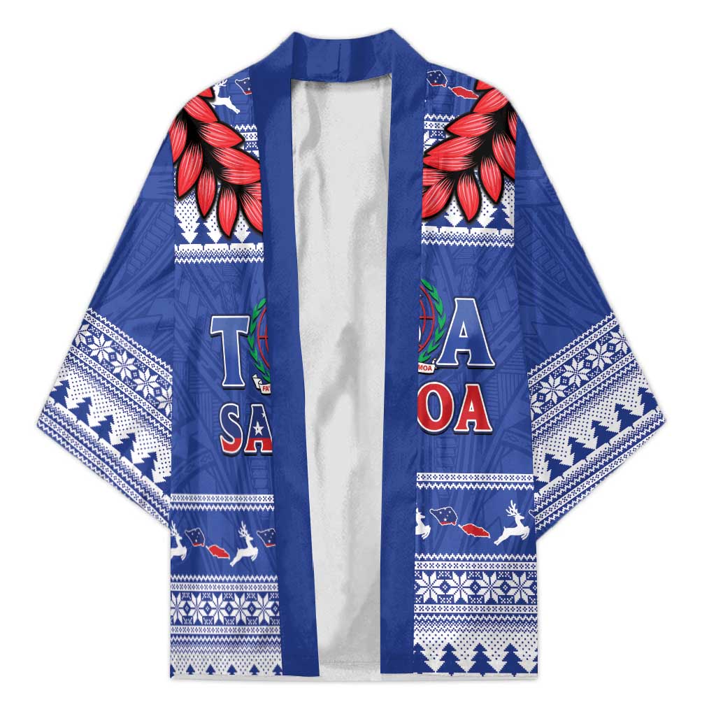 Personalised Toa Samoa Rugby Christmas Kimono Ula Fala Samoan Pattern Blue - Polynesian Pride