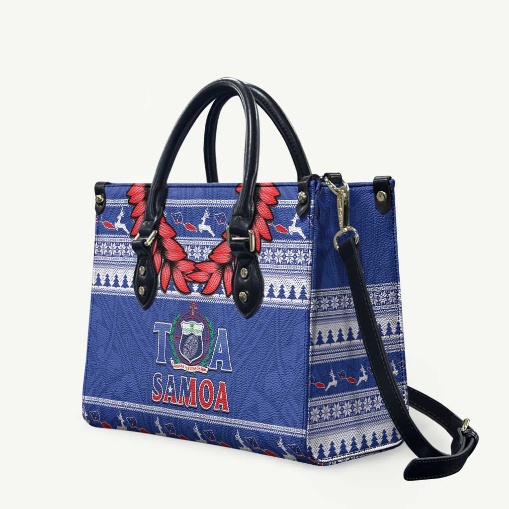 Toa Samoa Rugby Christmas Leather Bag Ula Fala Samoan Pattern Blue - Polynesian Pride