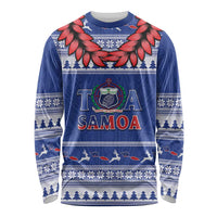 Personalised Toa Samoa Rugby Christmas Long Sleeve Shirt Ula Fala Samoan Pattern Blue - Polynesian Pride